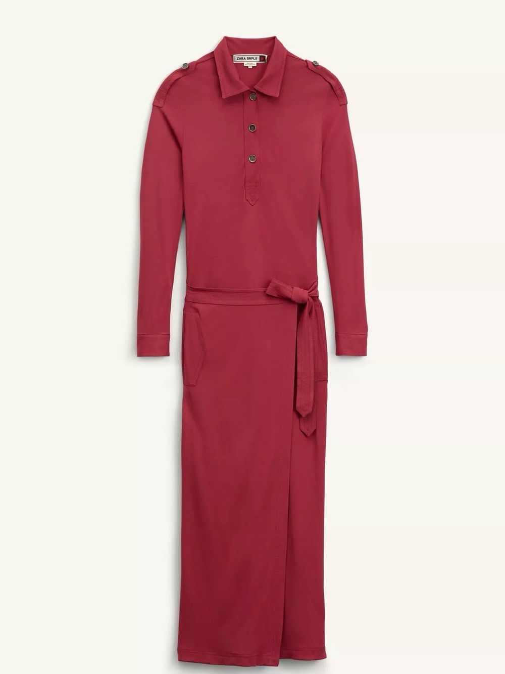 Zara Srpls Casual Red Polo Maxi Dress with Tie Waist